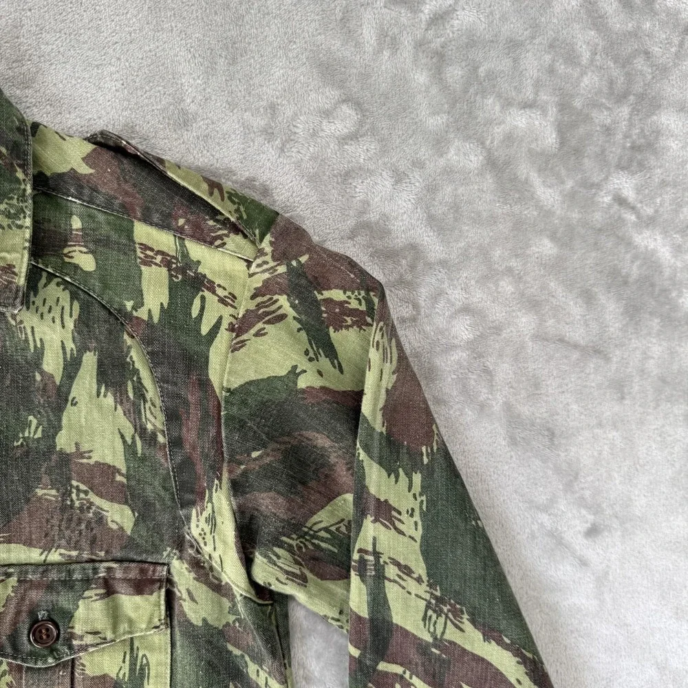 VTG 70s Portuguese Military Fatigue Top Mens Medium Lizard Camo Button